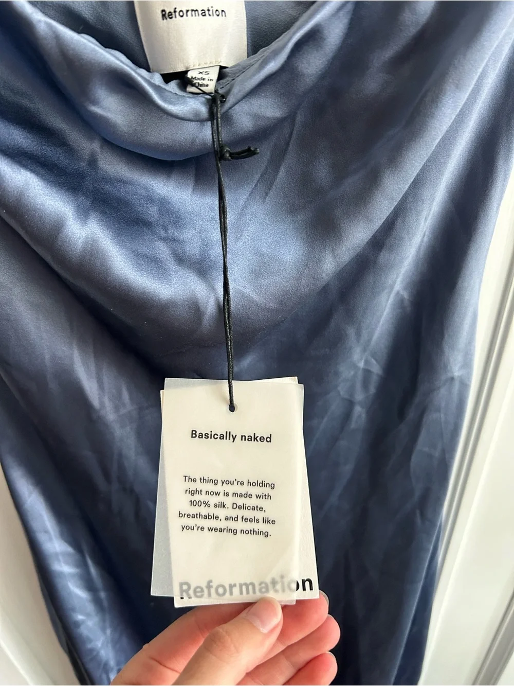 NWT REFORMATION OREN SILK DRESS, CORNFLOWER XS - Picture 7 of 10
